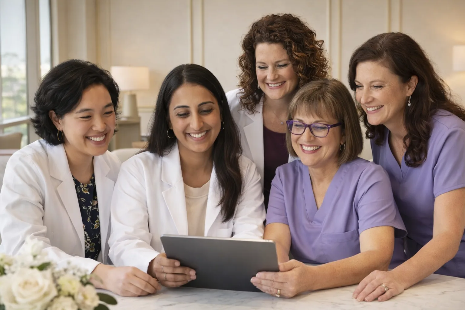 Diverse team of female healthcare providers collaborating at Legacy OBGYN in Frisco, Texas